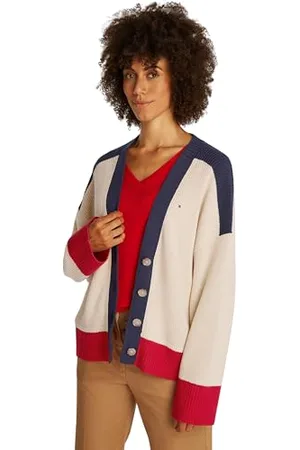 Tommy Hilfiger Donna Giacca in Maglia Cardigan con Chiusura a Bottoni, Avorio (Country Ivory), S-M