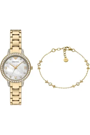 Emporio Armani Donna Orologio in Acciaio Inossidabile Dorato e Bracciale in Argento Sterling, Set