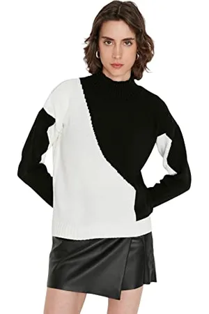 Trendyol Maglione Regolare con Colletto in Piedi Colorblock Maglia di Tuta, , S Donna