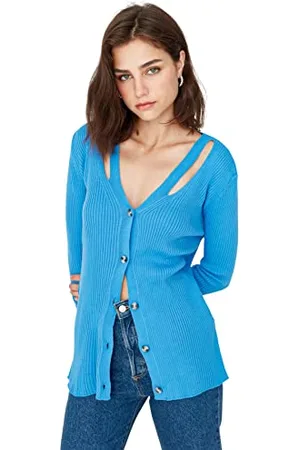 Trendyol Cardigan da Donna con Scollo a V di Base vestibilità Regolare Maglione, , S