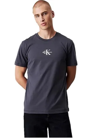 Calvin Klein Uomo T-shirt Maniche Corte Monologo Scollo Rotondo, Grigio , M