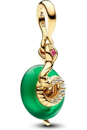 PANDORA Moments 763617C01 - Ciondolo a forma di serpente in argento sterling con lega di metallo dorata, compatibile Moments e ME Braccialetti, Grün, Argento sterling, Zirconia cubica