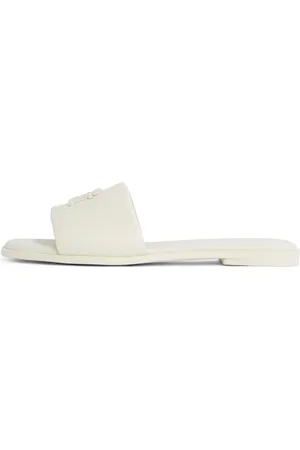 Tommy Hilfiger Donna Sandali Logo Hardware Leather Sabot, Avorio (Muslin), 38