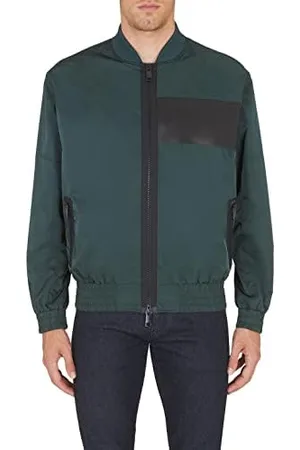 Armani Exchange Tasche Frontali, Stile Bomber Collo, Toppa In Pelle, Giacca Uomo, (Green Gables), L