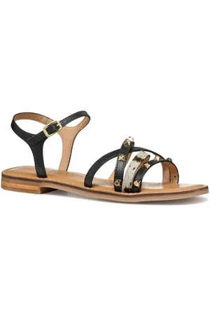 Geox D MADDALUSIAC D, Sandalo Scorrevole Donna, Black/White, 37.5 EU