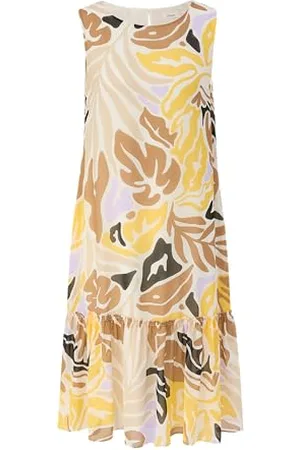 QS by s.Oliver 2150943 Abito in Chiffon, Crema|Multicolore , 52 Donna