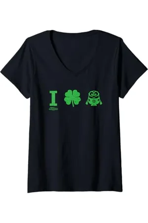 Minions Donna Four-Leaf Clover St Patty’s Day Maglietta con Collo a V