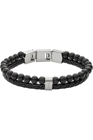 Fossil Bracciale Da Uomo, Lunghezza Interna: 180 mm + 15 mm Nero E Argento Bracciale In Acciaio Inossidabile, JF02763040