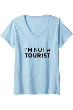 Fun Shirts Donna Non sono un Turista Maglietta con Collo a V
