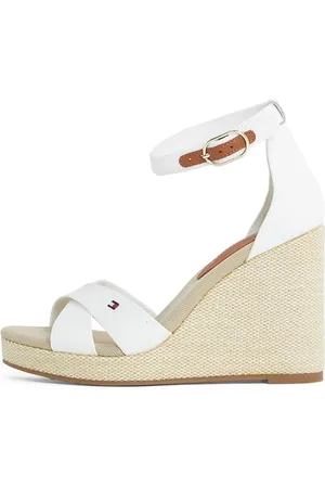Tommy Hilfiger Donna Sandali Wedge Flag High Crisscross con Cinturino alla Caviglia, Bianco (Ecru), 38