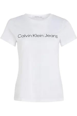 Calvin Klein Donna T-Shirt Maniche Corte Core Logo Slim Fit Tee Scollo Rotondo, (Bright White), XL