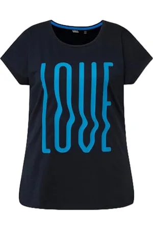 Ulla Popken T-Shirt con Scritta Stampata, Oversize Dori 829291, Blu Navy, 52-54 Donna