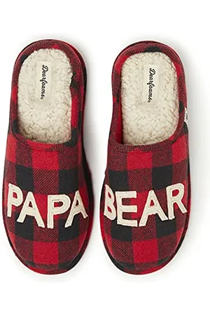 Dearfoams Papa Bear - Pantofole a zoccolo da uomo, Rosso , 45/46 EU