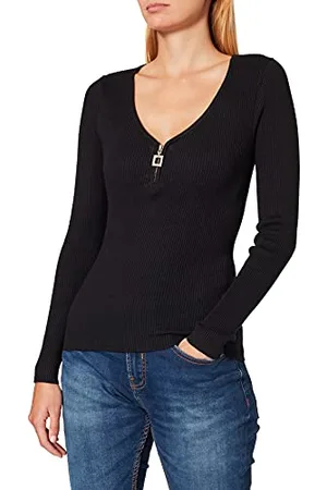 Morgan Maglione Fine Unito A Manica Lunga e Scollo a V 212-mbanzi Pullover, , M Donna