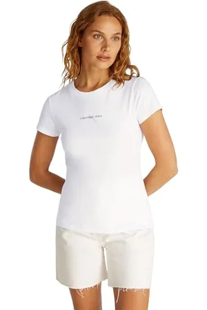 Calvin Klein Donna T-shirt Maniche Corte Gradient Monologo Tee Slim Fit, Bianco (Brilliant ), S