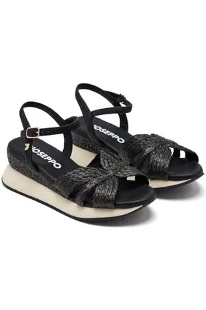 Sandali Sportivi Donna GIOSEPPO Hinesburg, In Pelle Naturale Con Zeppa In Rafia Da 5,5 Cm, Comodi Ed Eleganti