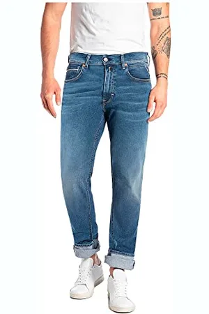 Replay Grover Straight-Fit Hyperflex Jeans da Uomo con Elasticità, Blu , 28W / 32L