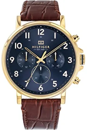Tommy Hilfiger Orologio Analogico Multifunzione al Quarzo da Uomo con Cinturino in Pelle Marrone Chiaro - 1710380