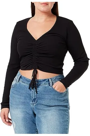 JJXX Jxfenja STR LS Rib Crop Top JSR, Schwarz, L Donna