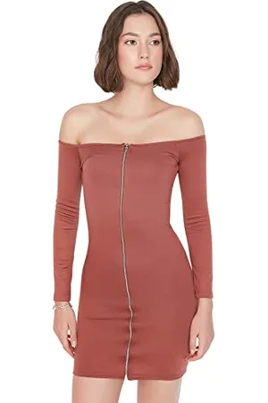 Trendyol Woman Mini off-Shoulder Scoop Neck Knit Dress Vestito, , S Donna