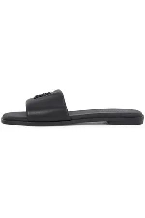 Tommy Hilfiger Donna Sandali Logo Hardware Leather Sabot, (Black), 38