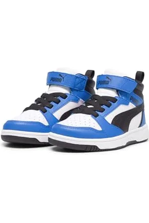 PUMA Unisex Kids Rebound V6 Mid Ac+ Ps Sneakers, White- Black-Racing Blue, 34 EU