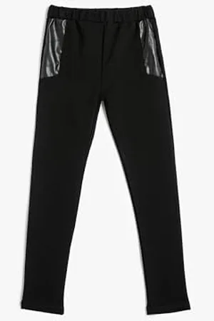 Koton Leggings Faux Leather Detail Elastic Waistband, Leggings Ragazze, (999)