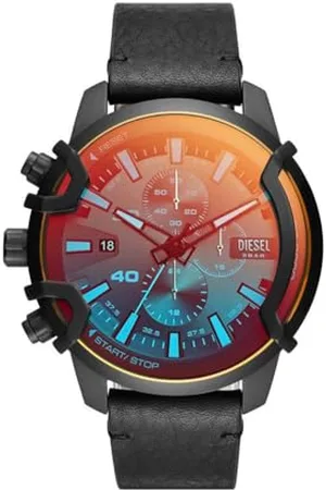 Diesel Orologio Griffed da uomo, movimento cronografo al quarzo, cassa in acciaio inossidabile nero da 46 mm con cinturino in pelle, DZ4519