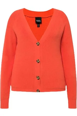 Ulla Popken Cardigan a Tinta Unita con Bottoni Grandi 832027 Maglione, Ibisco, 56-58 Donna
