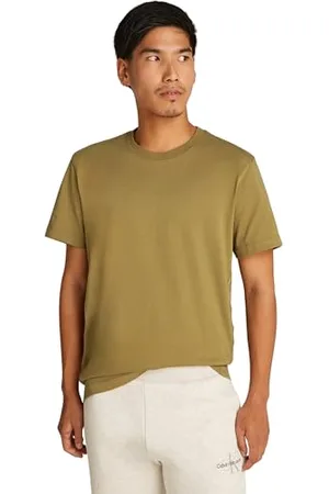 Calvin Klein Uomo T-shirt Maniche Corte Logo Tape Scollo Rotondo, Verde , M