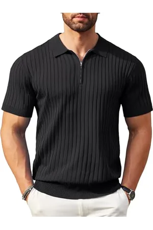Coofandy Polo da Uomo con Cerniera, a Maniche Corte in Maglia a Costine, Maglietta Casual da Golf alla Moda, , L