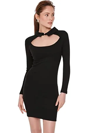 Trendyol Woman Mini Bodycon Polo Neck Knit Dress Vestiti, Black, S da Donna