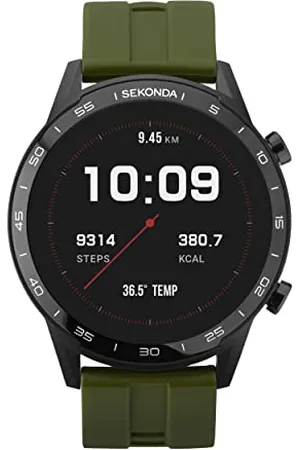 Sekonda Smart Watch da uomo da 45 mm con cardiofrequenzimetro e monitoraggio del sonno, attività quotidiana, sport, musica, meteo e funzioni messaggi, con cinturino in gomma., , misura unica
