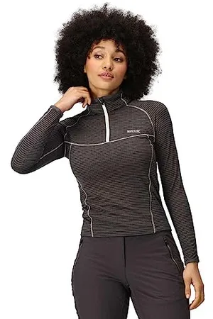 Regatta Yonder-Maglia da Donna ad Asciugatura Rapida, a Maniche Lunghe, con Collo e Zip Maglietta, (Bianco), 18