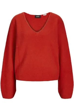 JJXX Jxevi-Maglia con Scollo a V Maglione Lavorato, Rosso-Fiery Red, S Donna