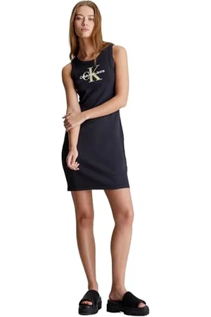 Calvin Klein Jeans Abito Donna Rib Tank Dress senza Maniche, (Ck Black), XS