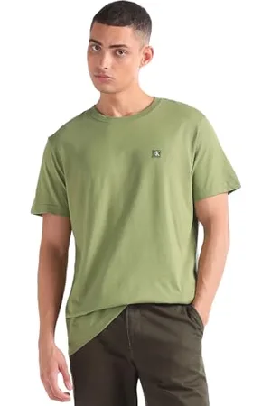Calvin Klein Jeans T-shirt Maniche Corte Uomo Ck Embro Badge Scollo Rotondo, (Dark Juniper), S