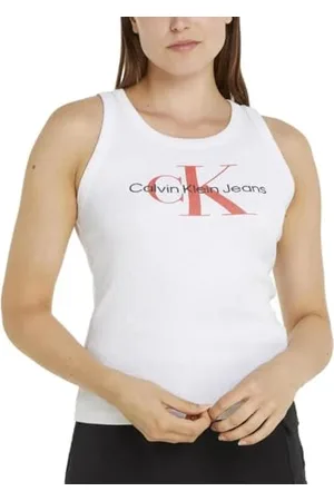 Calvin Klein Jeans Canotta Donna Rib Tank in Cotone, (Bright White), L