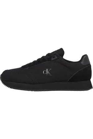 Calvin Klein Uomo Sneakers Runner Sock Laceup Canvas con Logo, Nero (Triple Black), 45 EU
