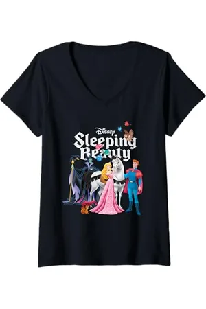 Disney Donna Sleeping Beauty Characters Maglietta con Collo a V