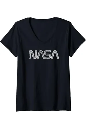 Nasa Donna Logo a forma di verme della vintage invecchiato Maglietta con Collo a V