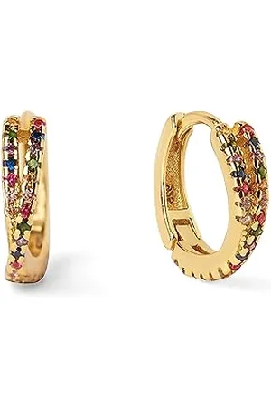 SINGULARU Orecchini Cerchio Cross Colors. Argento Sterling con Placcatura 18Kt e Zirconi. Chiusura Congo. Gioielli da Donna