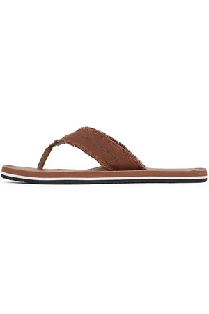 Tommy Hilfiger Uomo Infradito Leather Beach Sandal con Frange, Marrone (Winter Cognac), 45