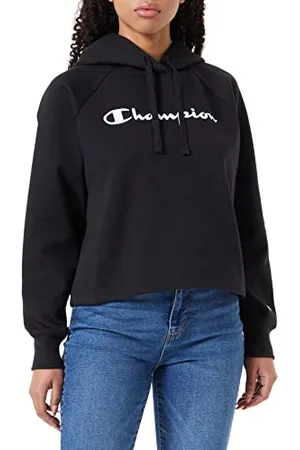 Champion Legacy American Classics Stretch Interlock Logo Crop Boxy Felpa con Cappuccio, , XL Donna