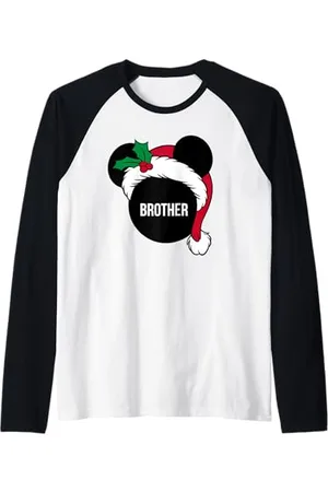 Disney Uomo Cappello da Babbo Natale Mickey Christmas abbinato al fratello Maglia con Maniche Raglan