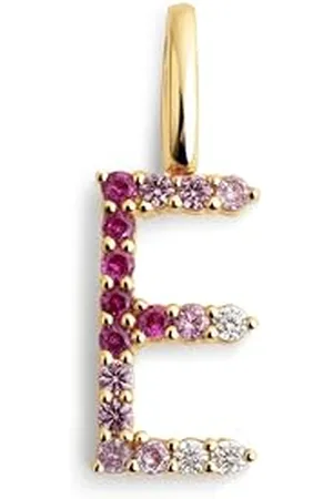 SINGULARU Charm Letter Spark Sakura. Iniziale in Argento Sterling con Finitura Placcata 18Kt e Zirconi. Gioielli da Donna. Lettera E