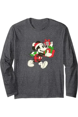 Disney Maglietta vintage con cappello di Babbo Natale, motivo: Topolino Maglia a Manica