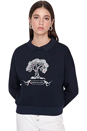 Trendyol Camicia Collo con Felpa Slogan Fidanzato Maglia di Tuta, , S Donna