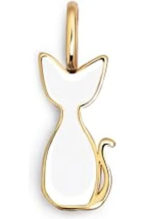 SINGULARU Charm Salem Gatto Enamel White. Pendente in Ottone con Finitura Placcata 18 Kt. Reversibile con Dettagli in Smalto Bianco e Chiusura a Gancio. Gioielli da Donna