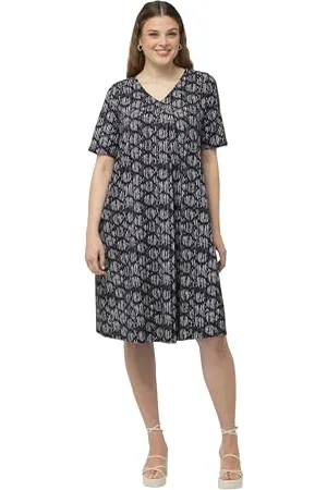Ulla Popken Abito Midi Stampato con Bottone sulla Scollatura 832018 Vestito, , 56-58 Donna